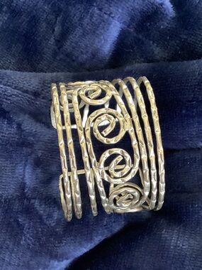 Silver-Tone Multi-Band Spiral Accent Cuff Bracelet